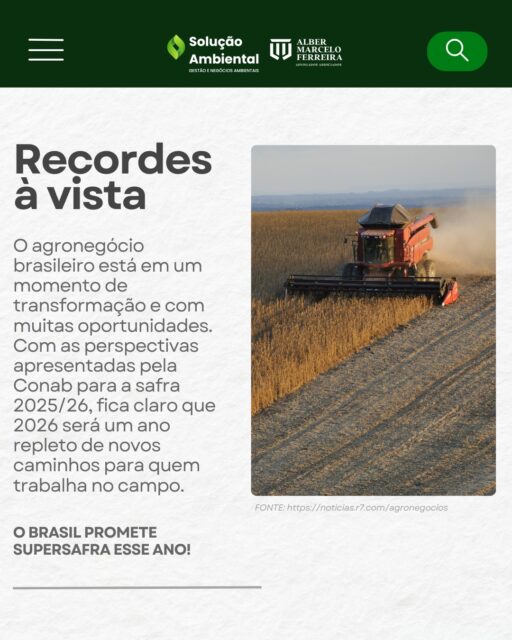 2026 promete entrar para a história do agro brasileiro. 🌱🚜
Com a produção de grãos estimada em mais de 353 milhões de toneladas e a área cultivada passando dos 84 milhões de hectares, o campo segue mostrando sua força.
Tecnologia, investimento e planejamento serão as chaves para transformar números em grandes colheitas.
Acompanhe mais notícias e tendências do agronegócio por aqui.