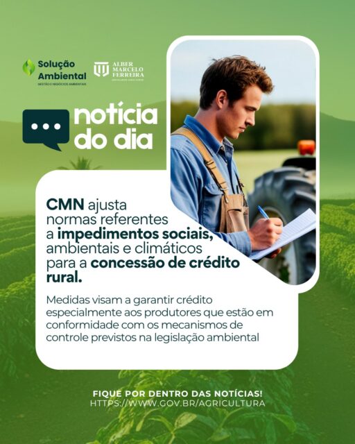 🚜 O crédito rural mudou: entenda o que isso significa para o produtor!

O Conselho Monetário Nacional (CMN) anunciou ajustes nas regras para concessão de crédito rural, trazendo mudanças nos critérios sociais, ambientais e climáticos. Na prática, o objetivo é garantir mais previsibilidade no acesso ao crédito, especialmente para produtores que estão em conformidade com a legislação ambiental.

Ou seja: produtores com documentação regular e dentro das exigências ambientais tendem a ter mais segurança na aprovação do financiamento. A medida também busca evitar travas indevidas no crédito, principalmente em relação à verificação de áreas com vegetação nativa e critérios ambientais.

🌱 O agro segue evoluindo — e estar bem informado faz toda a diferença para planejar investimentos e não ser pego de surpresa.

#CréditoRural #Agronegócio #ProdutorRural #AgroBrasil #CMN #FinanciamentoRural #Agro #Campo #PlanejamentoRural